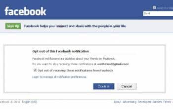 Facebook email opt out page