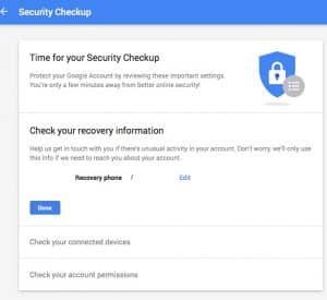 Google account security checkup