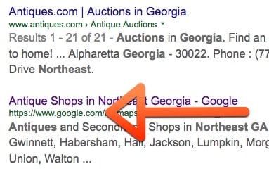 Google.com showing in search results