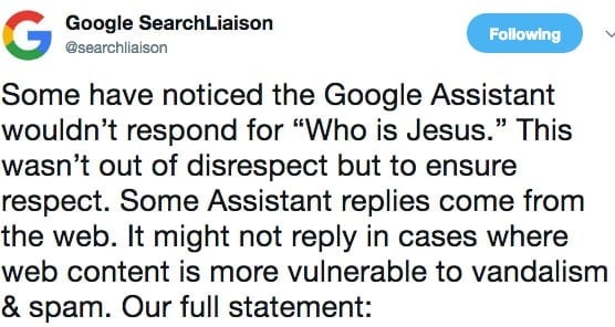 Google official statement