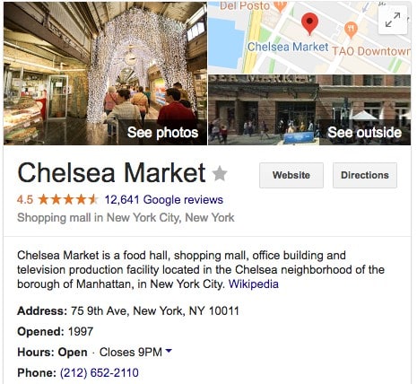 Chelsea Market Google Listing