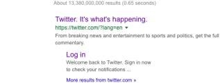 Google search results for Twitter