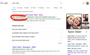 Taylor Olsen Bing results in Google