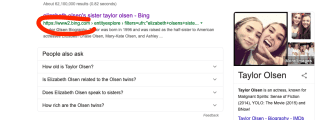 Taylor Olsen Bing results in Google