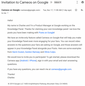 google cameos invitation
