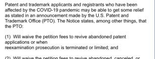 USPTO Covid-19 Fees