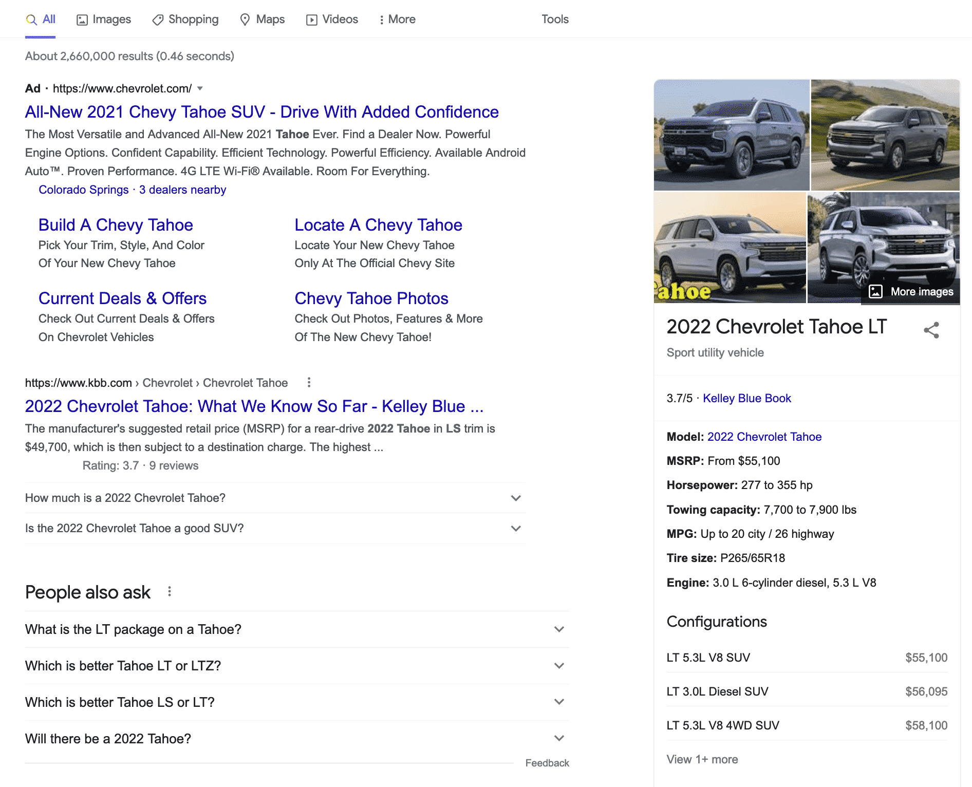 Google results auto chevrolet pricing