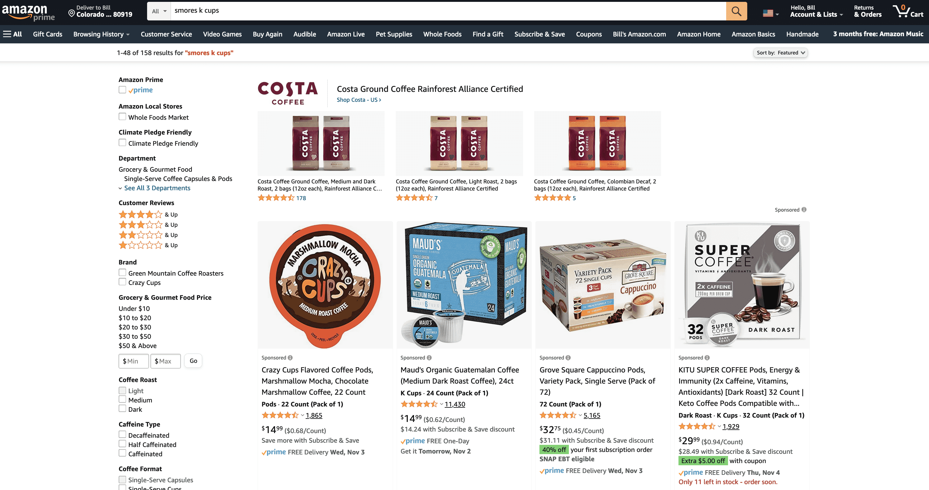 smores k cup search results page at amazon