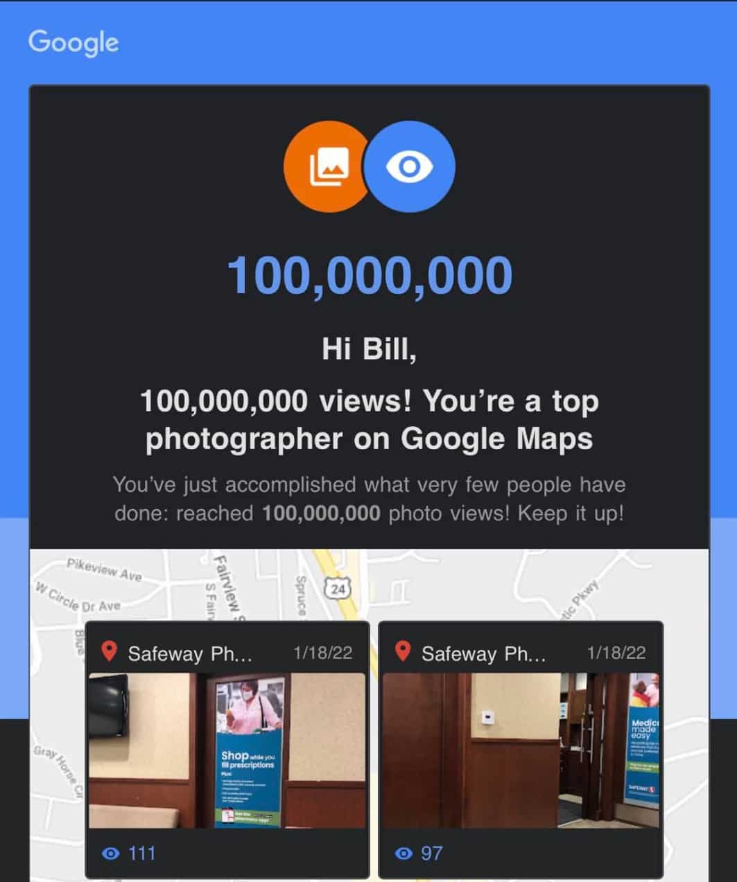 Google Maps 100 million views