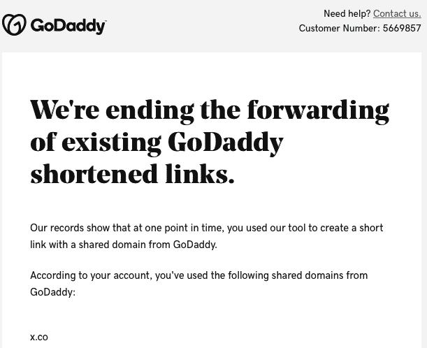 godaddy link shorteners going away