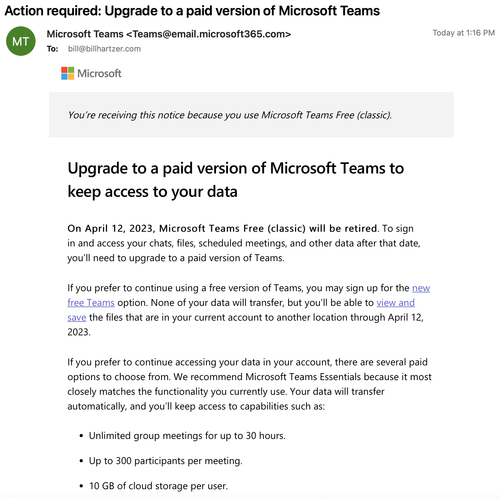 Microsoft Teams Free Classic shutting down