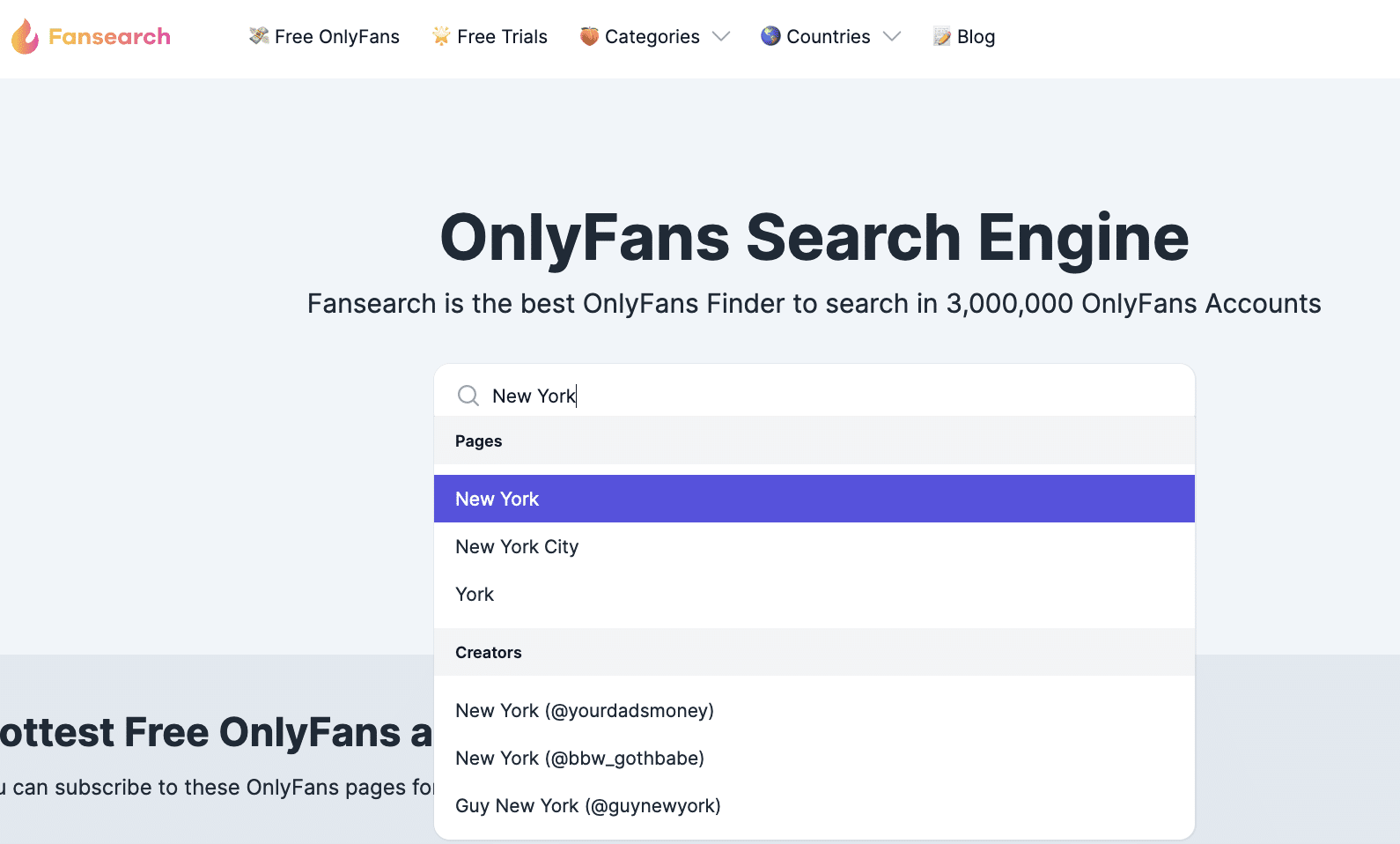 Example search at Fansearch search engine