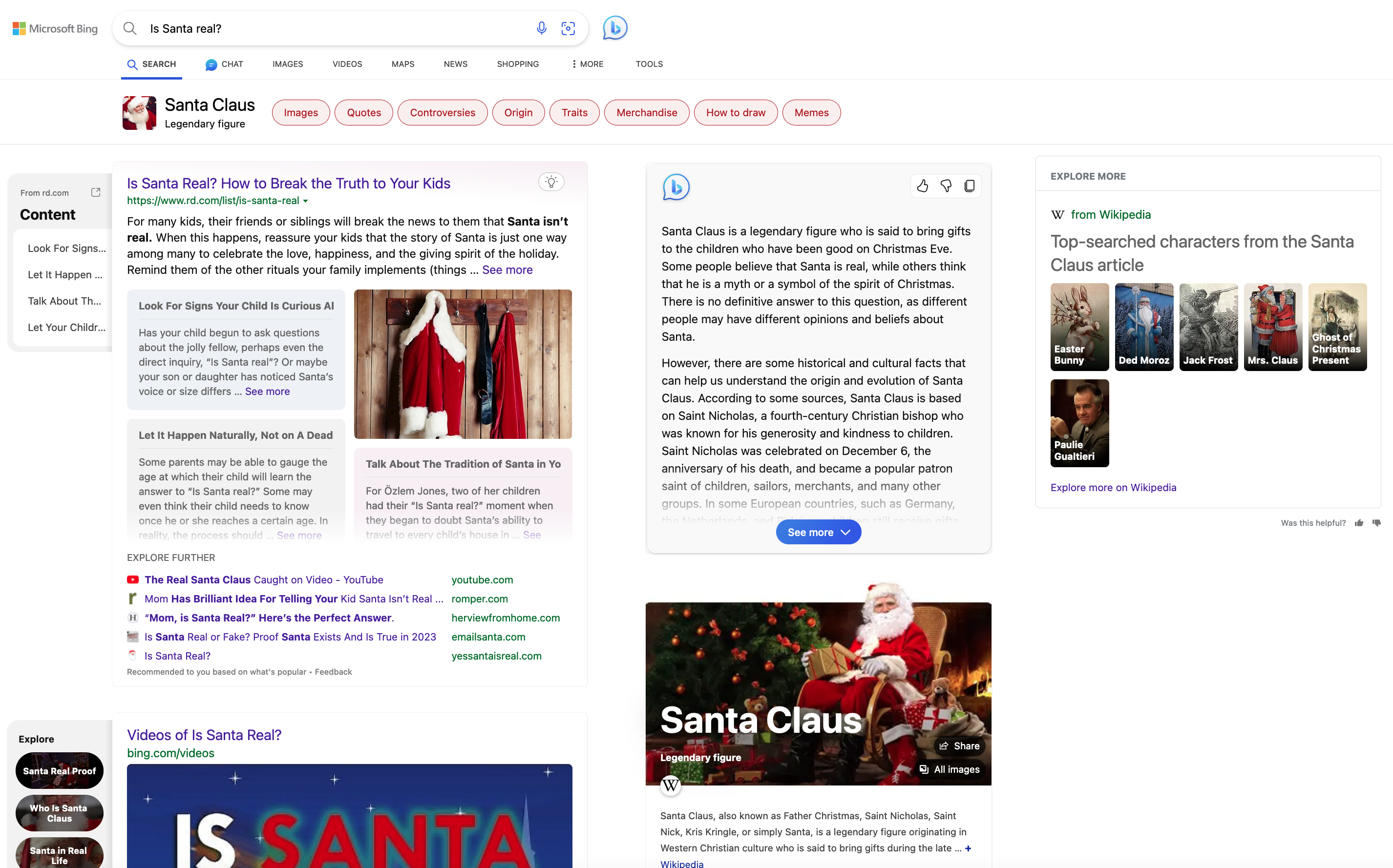 is Santa Real at MIcrosoft Bing